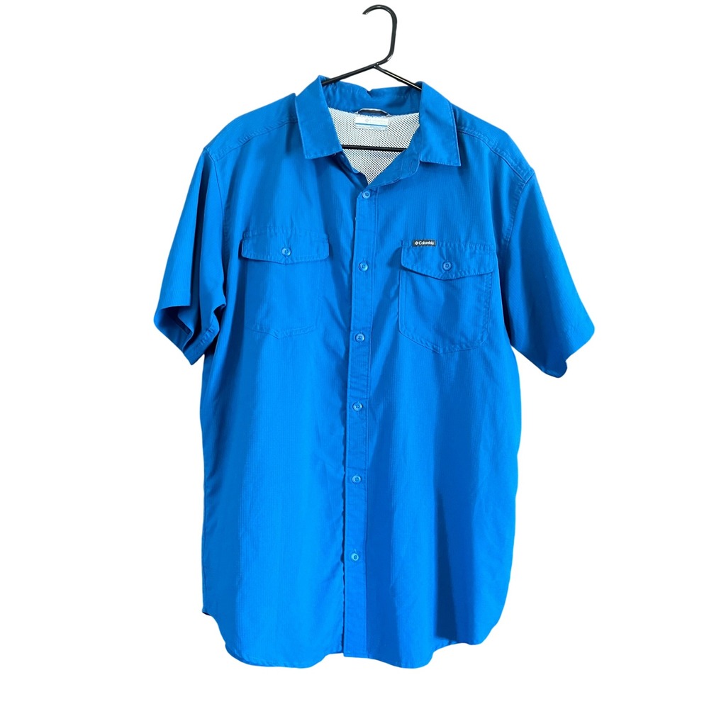 Columbia Mens Blue Omni-Wick Short Sleeve Vented Fishing Hiking Shirt Large L